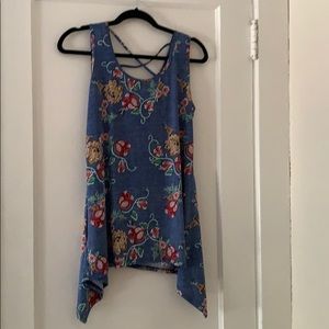 Blue Floral Print Stretchy Tank